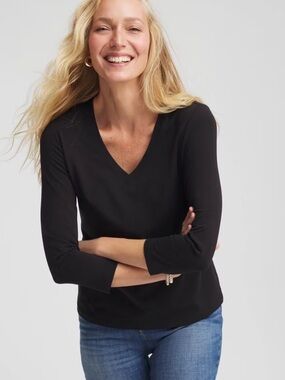 Chico’s V Beck Stretchy 3/4 Sleeve Basic Staple Tee